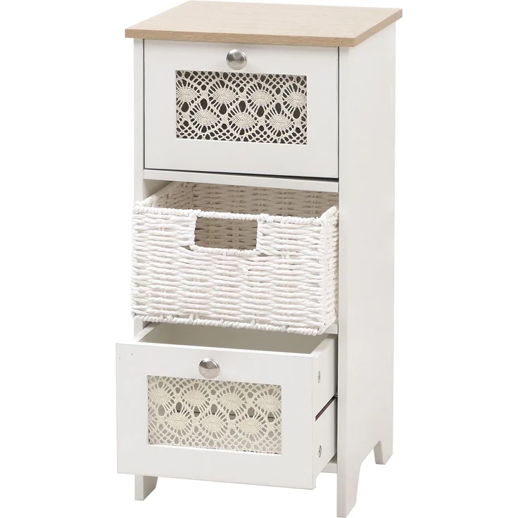 Kommode HWC-O75, Schubladenschrank, 3 Schubfächer Korbschubladen Holz Melamin 63x30x30cm ~ natur-weiß – Bild 9