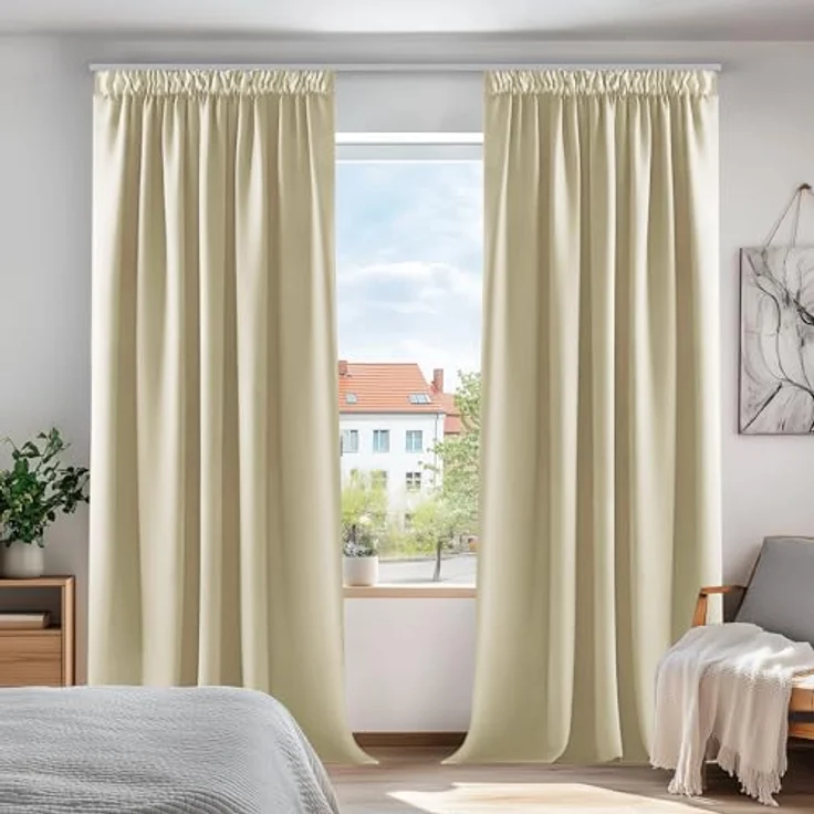 Deconovo Gardinen für Schienensystem Blickdicht Vorhänge UV-Schutz Beige | 2er Set, H 160 x B 132 cm, Vorhänge mit Kräuselband, Hitzeschutz, Schlafzimmer Gardinen, Gardinen Kurz, für Schienensystem – Bild 1