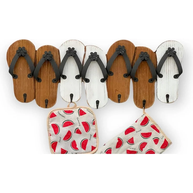 Hakenleiste Sandalen MR91 Garderobenleiste Holz Metall Weiß Handtuchhalter 60 cm Garderobenhaken Garderobe Wand Handtuchhaken Vintage – Bild 4