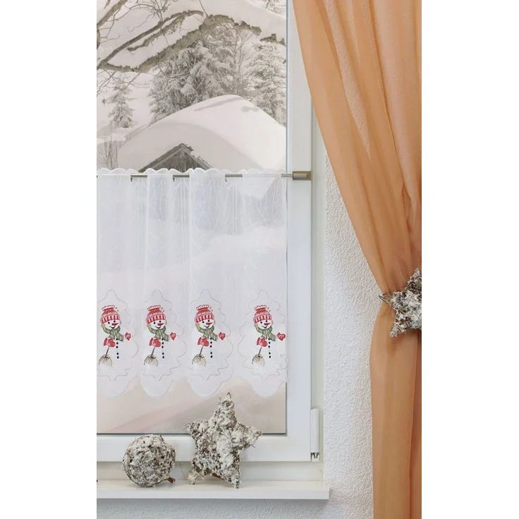 Scheibengardine Plauener Spitze - Snowman (Bx H) 146.70cm * 30cm Rot/kaminrot – Bild 6