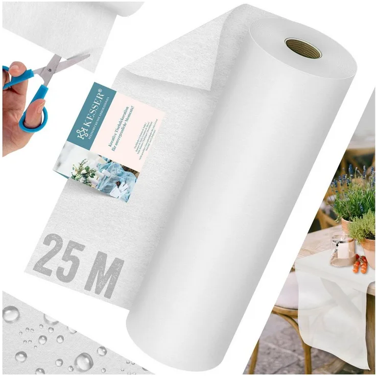 KESSER® Vlies Tischläufer Modern 30cm x 25m | Tischdekoration für Hochzeiten, Geburtstage, Taufen, Einschulung & Allen Feierlichkeiten | Tischband abwaschbar, wasserabweisend & wetterfest Weiß, 30cm x 25m