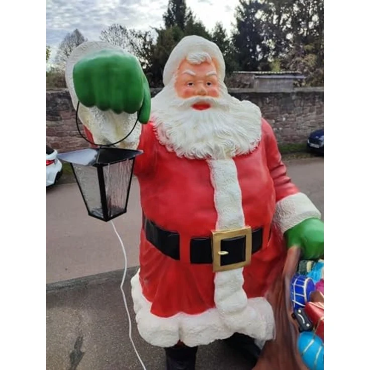 XXL Premium Weihnachtsmann lebensgross 185cm +Sack+Lampe Santa Garten Deko Figur – Bild 3