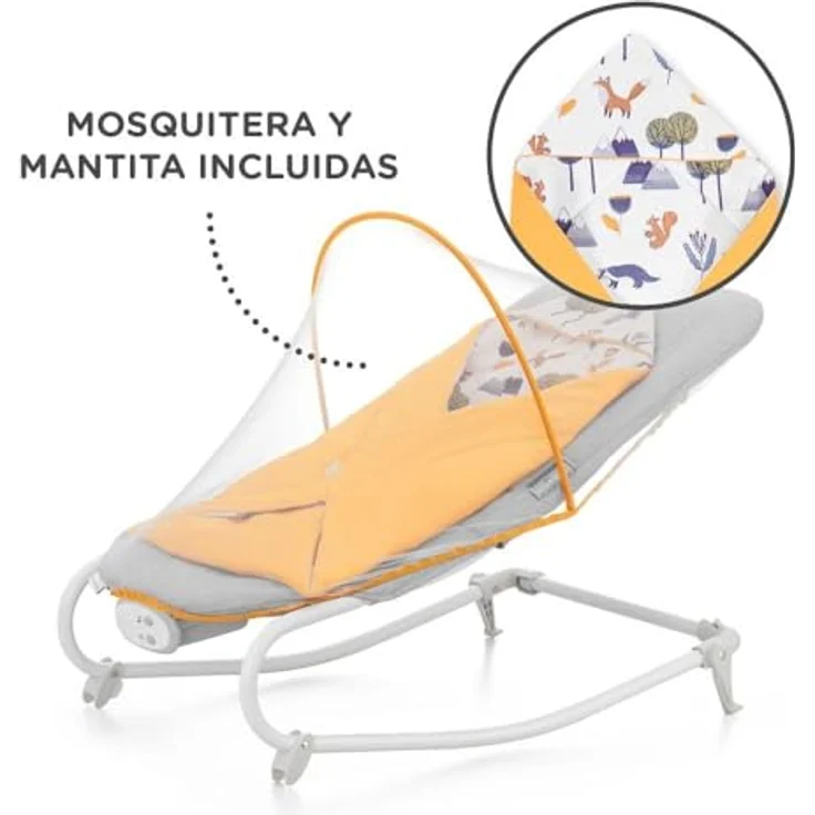KinderKraft Felio 2 Babywippe, Wippe und Schaukel mit 8 Melodien, beruhigenden Vibrationen und Moskitonetz, Forest Yellow – Bild 5