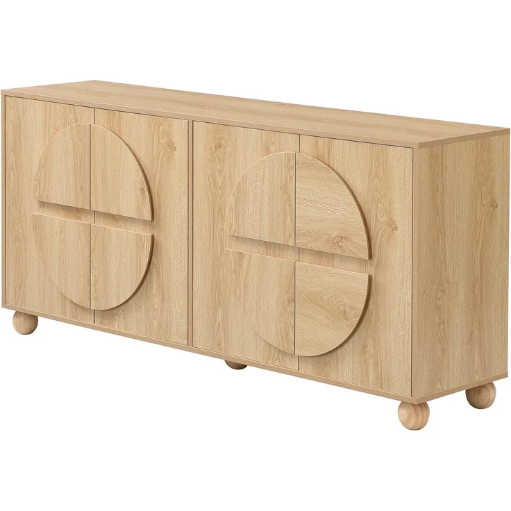 DESVIAE Sideboard Natur aus MDF/Kiefernholz – 160x76x38 cm – 4 Türen, verstellbare Einlegeböden – Bild 8
