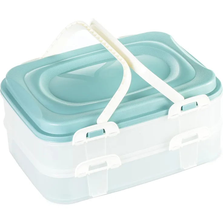 Centi Kuchentransportbox Transportbox für Kuchen und Muffins, 2 Etagen, grün, Kunststoff, (1er-Set), Transportbox für Kuchen & Muffins