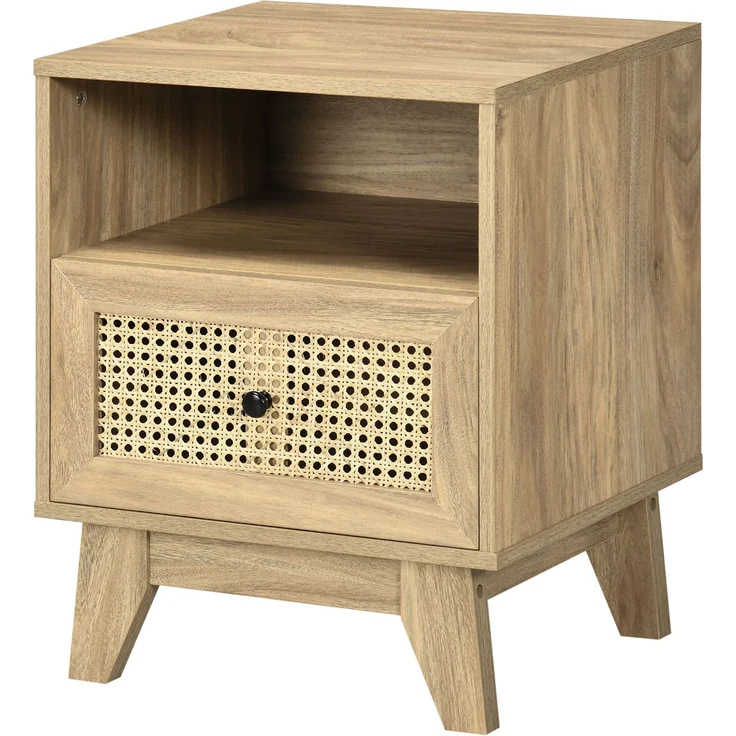 Nachttisch mit Schublade, Korbgeflecht-Tür und Vintage-Nische, 45 x 39 x 56,5 cm – Bild 2