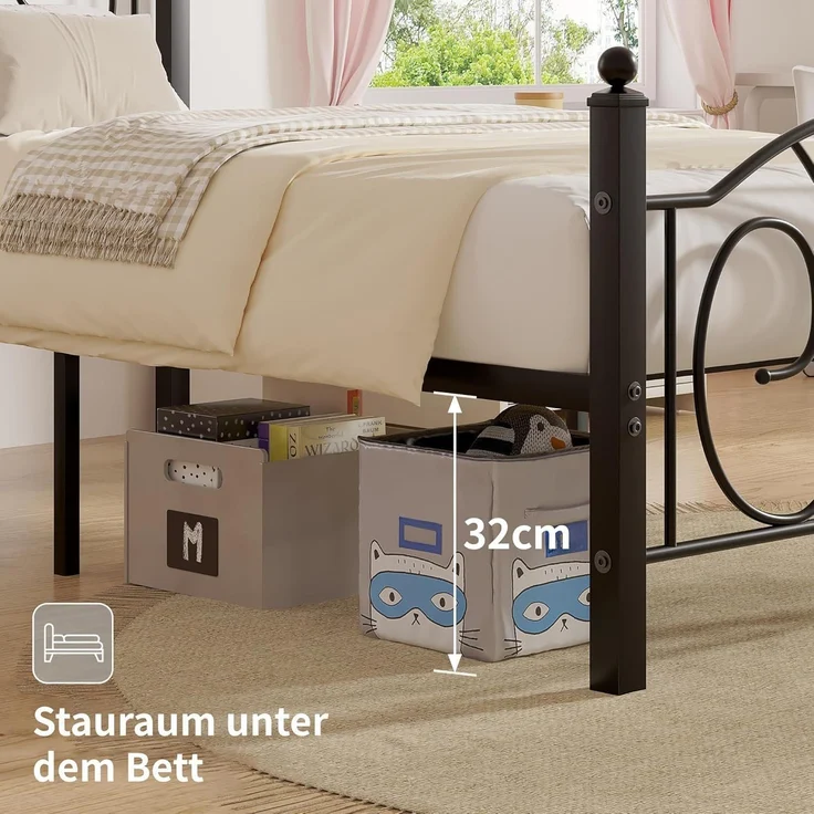 VECELO Bettrahmen 90x200 cm, Metallbett mit Hohem Kopfteil und Fußteil, Moderner Minimalistischer Jugendbett für Schlafzimmer Gästezimmer Viel Stauraum unter dem Bett, Schwarz – Bild 5