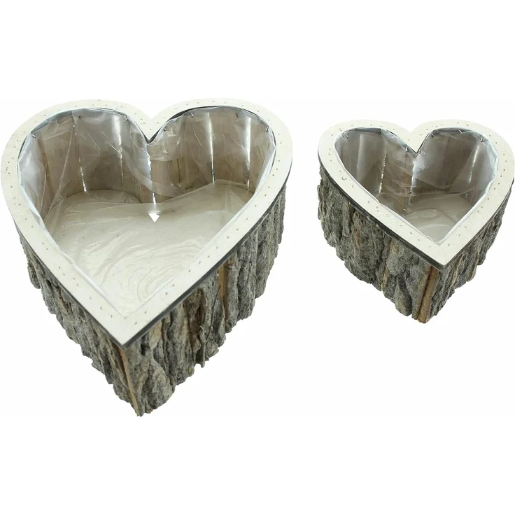 Dekoleidenschaft Pflanzschale "Herz" aus Holz, rustikales Pflanzgefäß in Herzform, Kräutertopf (2 St, im Set), Pflanzring, Pflanztopf natur, Blumentopf, Gartendeko für Draußen – Bild 4