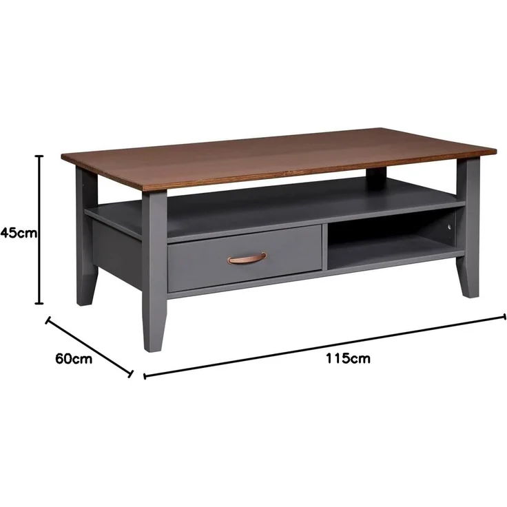 Inter Link - Couchtisch - Massivholztisch - Wohnzimmertisch - Sofatisch - Kiefer Massivholz - Spanplatte beschichtet- Artisan Eiche Optik - Anthrazit - Luzerna – Bild 3