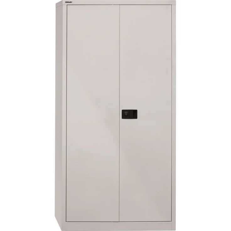 BISLEY Universal Flügeltürenschrank abschließbar - Stahlschrank mit 3-Punkt-Schloss & Flügeltüren - Aktenschrank aus Metall mit 4 Fachböden für 5 Ordnerhöhen - Farbe: lichtgrau/kardinalrot, E782A04-506 – Bild 4