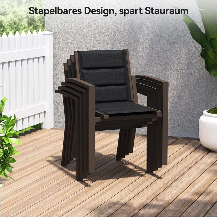 Furnicopia Gartenstuhl Stapelbar Gartenstühle Terrassenstühle mit Armlehnen, bis 160kg (4 St), Aluminiumgestell, Tecslin-Gewebe und schnell trocknende Polsterwatte – Bild 4