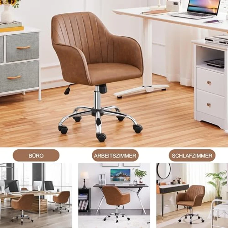 Yaheetech Homeoffice Stuhl, Schminkstuhl, Schreibtischstuhl, höhenverstellbar Drehstuhl, Bürostuhl mit gepolstertem Samtstoff, für Arbeitszimmer, Schlafzimmer, bis 136 kg belastbar, Retrobraun – Bild 5