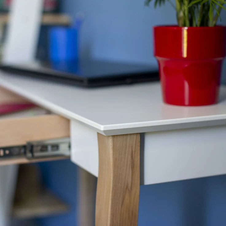 Ragaba Schreibtisch mit Schublade, MDF & Massives Buchenholz, 85x40 cm, Weiß – Bild 4