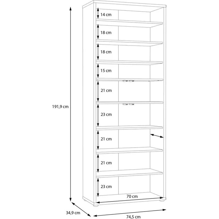 Forte ALICE SPRINGS Schuhschrank 70 80, moderner Flurschrank mit 4 Türen und 8 Einlegeböden, Holzwerkstoff, Salbei / Artisan Eiche Holzdekor, 74,5 cm breit x 191,9 cm hoch x 34,9 cm tief – Bild 7