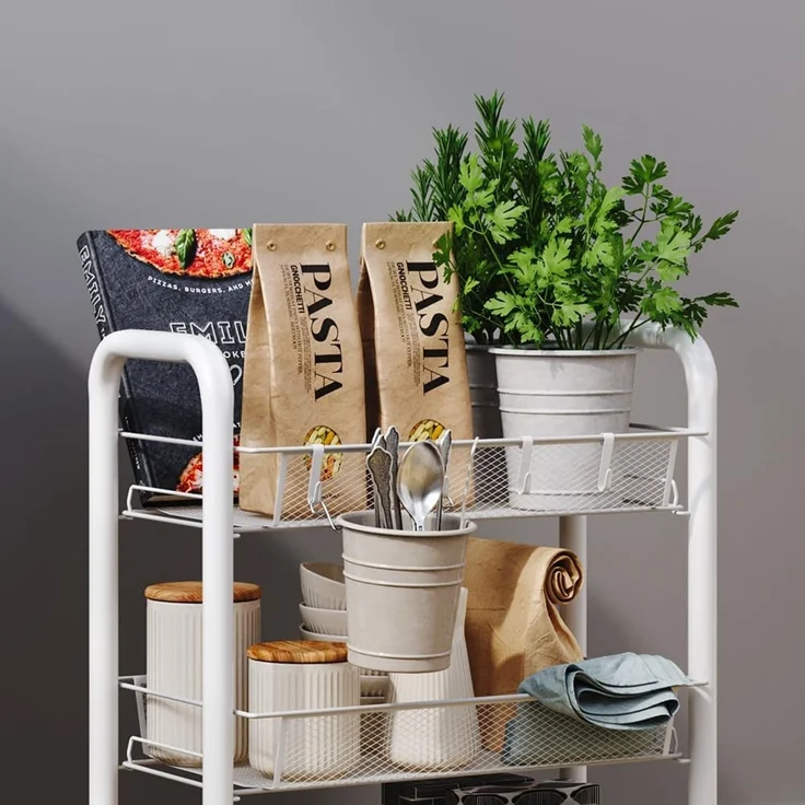 Rollcontainer Tarro Weiß 45 x 64 cm mit 3 Ablagefächern Vicco – Bild 4