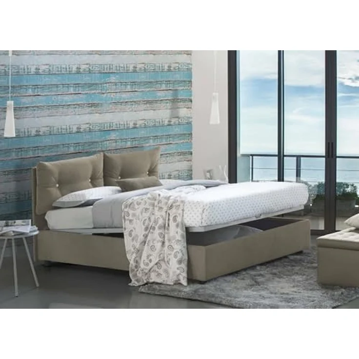 Talamo Italia - Rita Doppelbett, Bettkasten mit Stoffbezug, 100 % Made in Italy, Öffnung vorne, inklusive Matratze 160 x 190 cm, Taupe – Bild 4