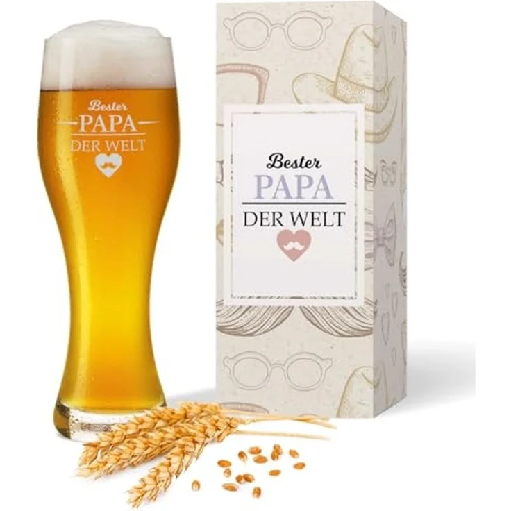 GRAVURZEILE Bierglas Leonardo Weizenglas mit Gravur - Bester Papa der Welt, Glas, Geschenk für Männer - Vatertagsgeschenk - 0,5l Weizenbierglas – Bild 1