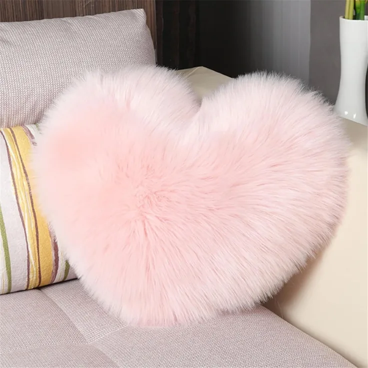 Herzkissen Doppelseitiger Flausch Superweiches Plüsch Dekokissen Love Zierkissen Herz Dekoratives Kissen für Wohnzimmer Sofa Kind Schlafzimmer Bett (Rosa,35x45 cm)
