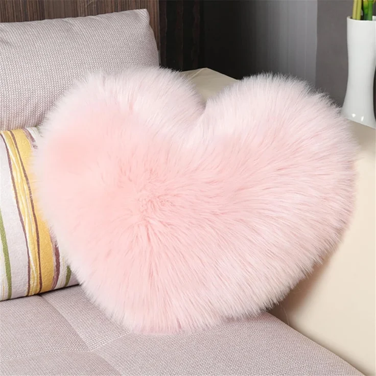 Herzkissen Doppelseitiger Flausch Superweiches Plüsch Dekokissen Love Zierkissen Herz Dekoratives Kissen für Wohnzimmer Sofa Kind Schlafzimmer Bett (Rosa,35x45 cm) – Bild 1