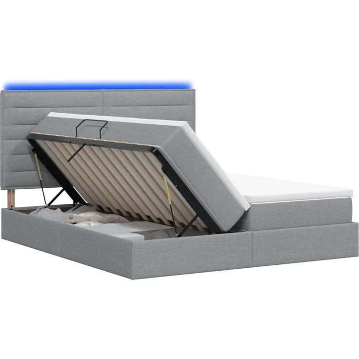 vidaXL LED-Speicherbett mit Matratze Hellgrau 180 x 200 cm Stoff 3460218 – Bild 2