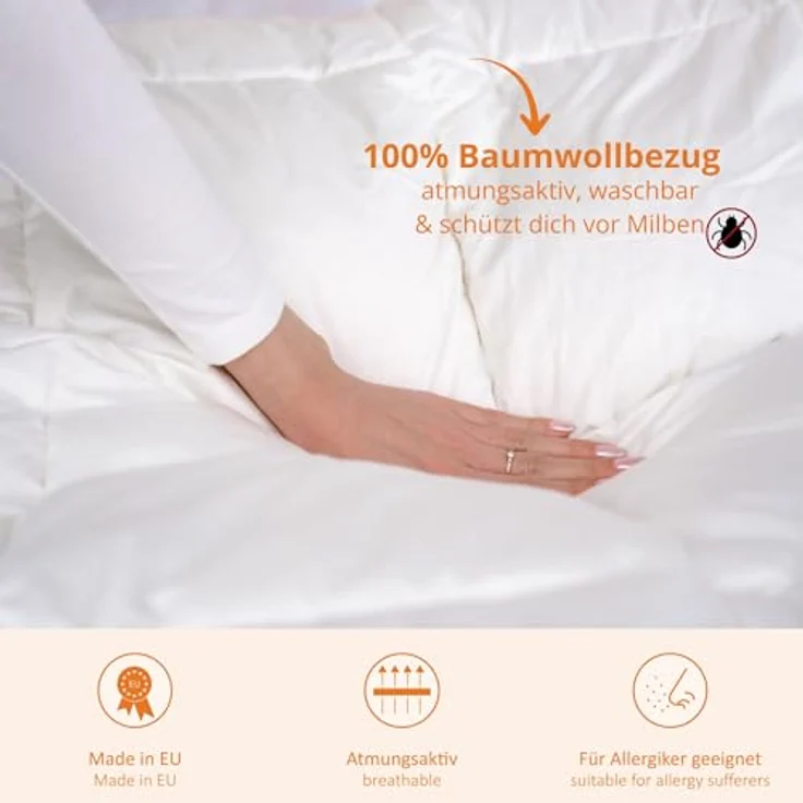 sleepling Daunenbettdecke Komfort Daunendecke, Füllung: 90% Daunen, 10% Federn, Bezug: 100% Baumwolle, waschbar bei 60°C, 5 Wärmeklassen, für Allergiker geeignet NOMITE – Bild 3