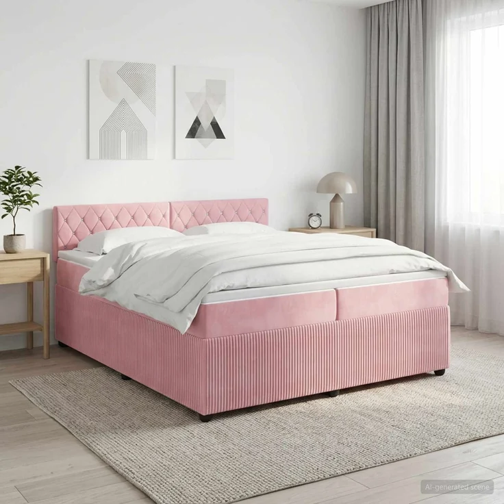 vidaXL Boxspringbett mit Matratze mit Kopfteil Rosa 200 x 200 cm Samt 3451744 – Bild 1
