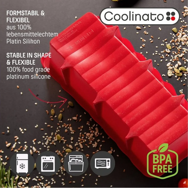 Coolinato Backform Coolinato Silikon Kastenform Set 5tlg, ROT, inkl. Rezepte – Bild 3