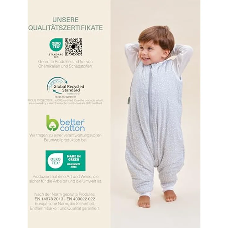 molis&co - Baby schlafsack mit Füßen - Ideal für den Winter - Babyschlafsack mit Beinen 2,5 tog - 100% Baumwolle (Oeko-TEX 100), Premium Qualität - Grey Print (80 cm) – Bild 7