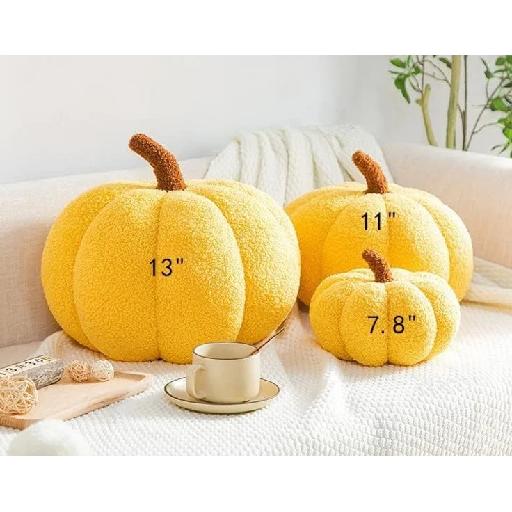 3D Kürbis Kissen 28 cm Plüsch Sofa Cushion, Weiß, Einzeln, Weiche Kürbis Dekokissen – Bild 4