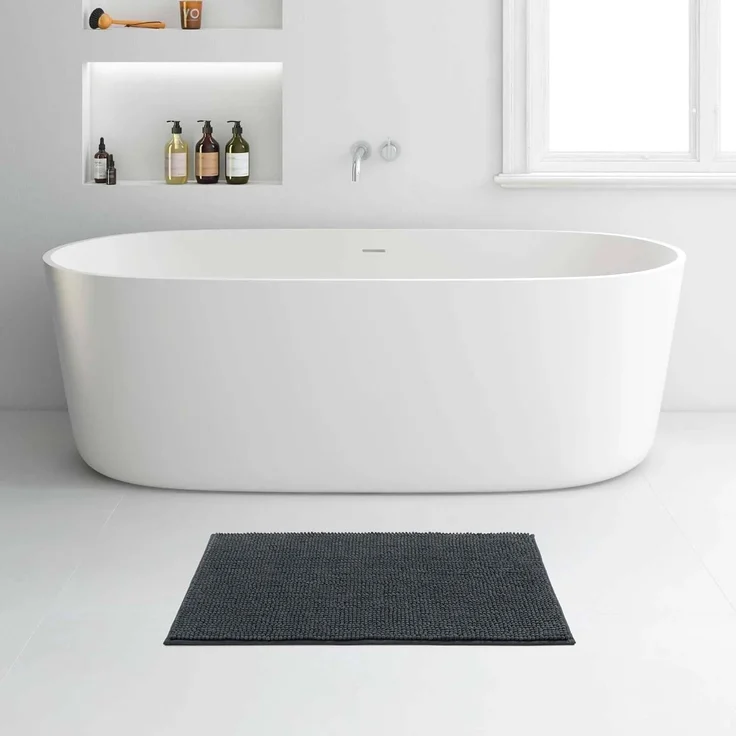 Avilia Rutschfester Badezimmerteppich aus weicher Mikrofaser, grau, 80x50 cm, ideal, um Ihr Badezimmer modern und sicher zu Machen - Der Teppich ist leicht zu reinigen und nimmt schnell Wasser auf – Bild 2