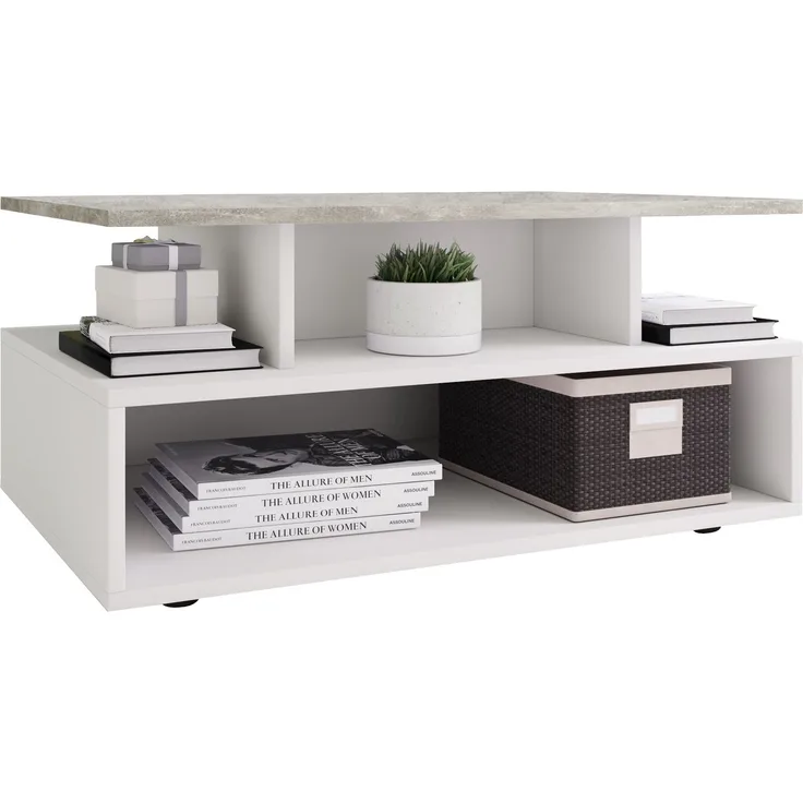VCM Beistelltisch & Couchtisch Esila 917411 Weiß / Beton-Optik H. 40 x B. 80 x T. 50 cm