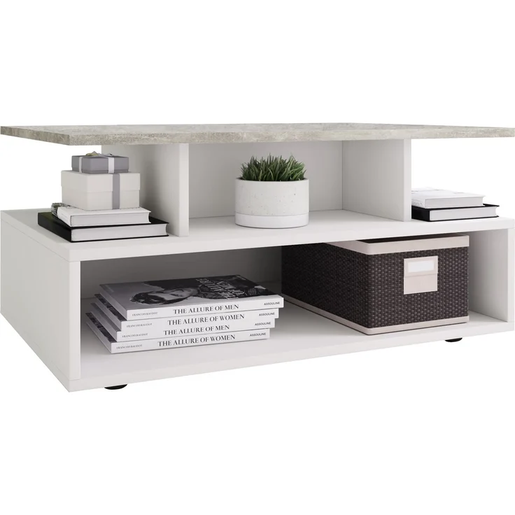 VCM Beistelltisch & Couchtisch Esila 917411 Weiß / Beton-Optik H. 40 x B. 80 x T. 50 cm – Bild 1