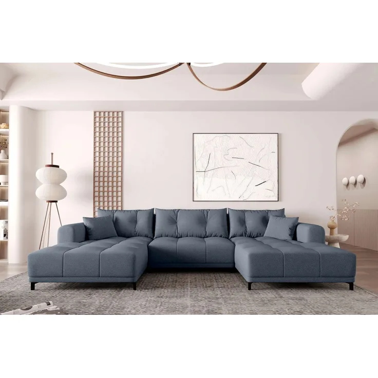 99rooms Massimo Wohnlandschaft Strukturstoff NEVE Dunkelblau mit Schlaffunktion
