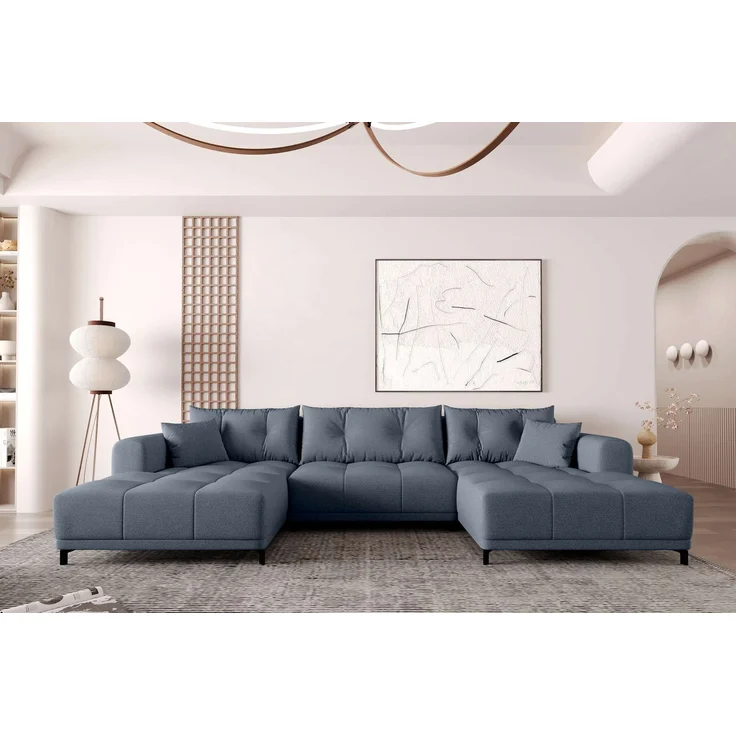99rooms Massimo Wohnlandschaft Strukturstoff NEVE Dunkelblau mit Schlaffunktion