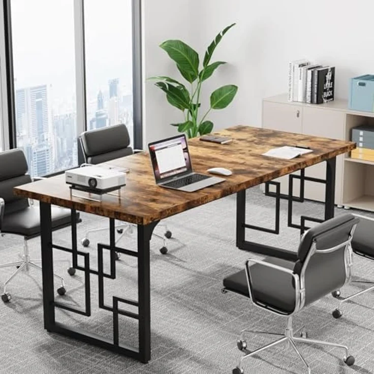 LITTLE TREE Schreibtisch Computertisch, Holz und Metall Großer Bürotisch, Moderner PC Tisch für Homeoffice Büro Studium Gaming, Stabiler Arbeitstisch mit vintagebraun-schwarz 160 cm – Bild 4