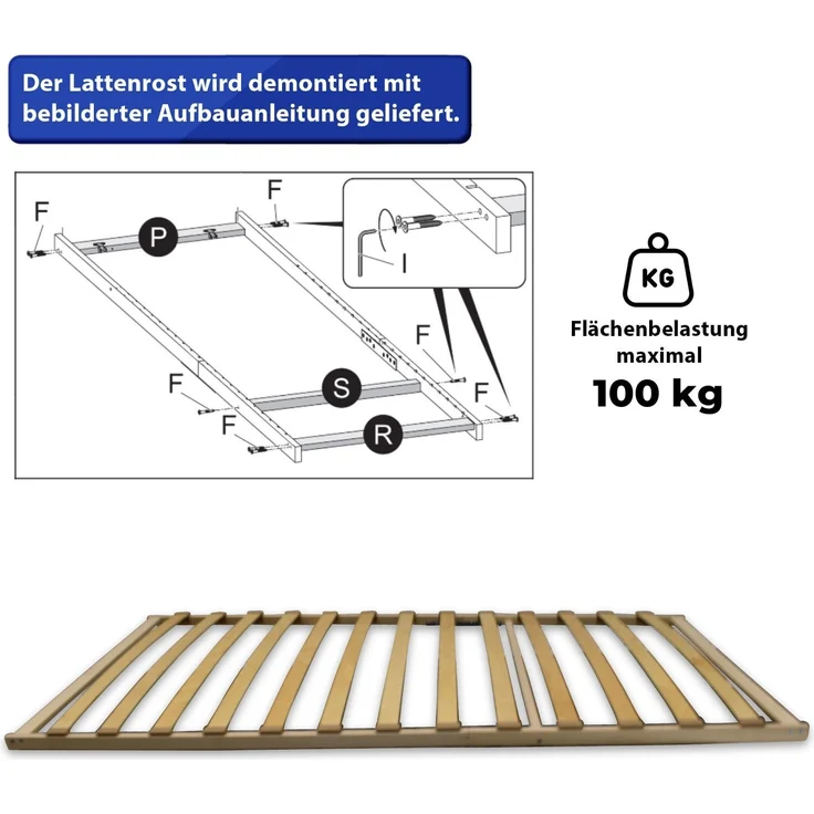 Coemo Lattenrost FIX 100x200 cm mit 13 Federleisten - nicht verstellbar - Selbstmontage – Bild 6