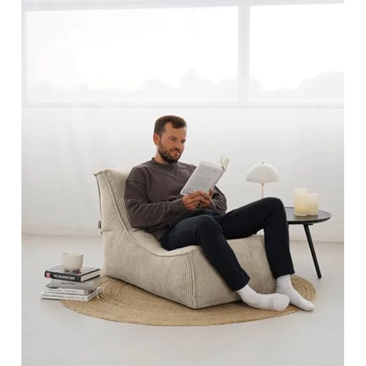 mokebo Sitzsack 'Der Gelassene', Indoor Bean Bag, Cordstoff Beige, 65 x 65 x 100 cm – Bild 3
