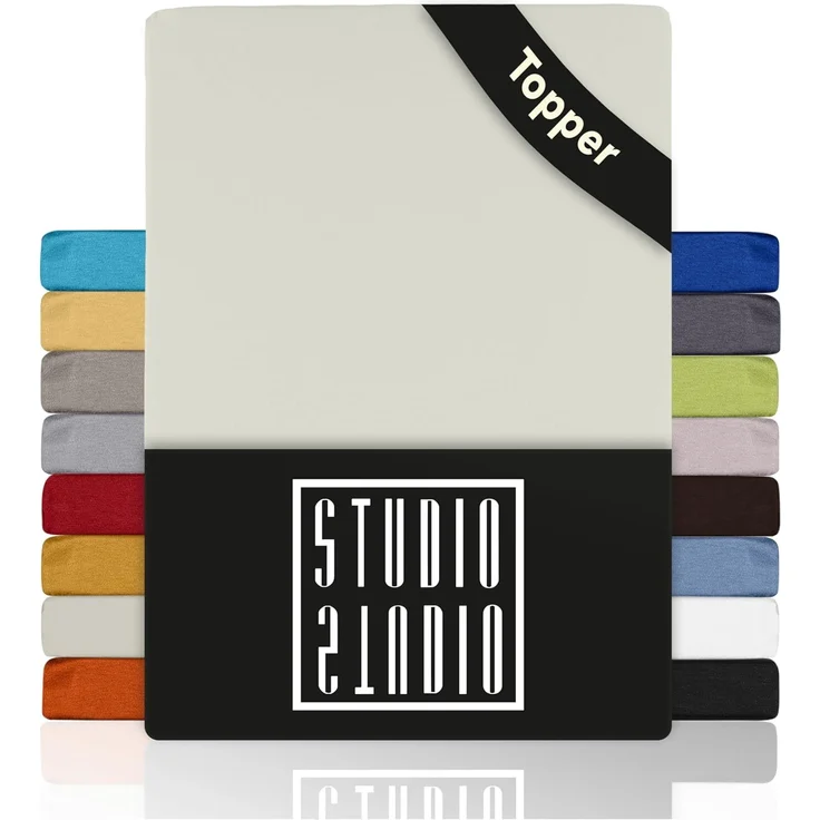 STUDIO Basic Topper Spannbettlaken 140x200 cm, 100% gekämmte Baumwolle, Oeko-TEX 100, Markenqualität, Bettlaken 140x200 Topperbezug Jersey - Schnee – Bild 1