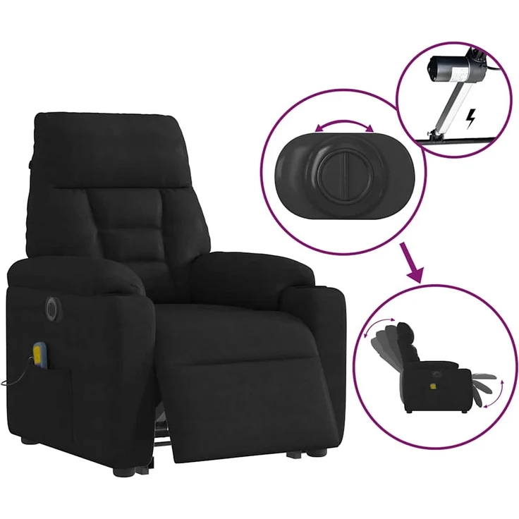 vidaXL Massagesessel Aufstehhilfe Elektrisch Schwarz Mikrofasergewebe 3303111 – Bild 9