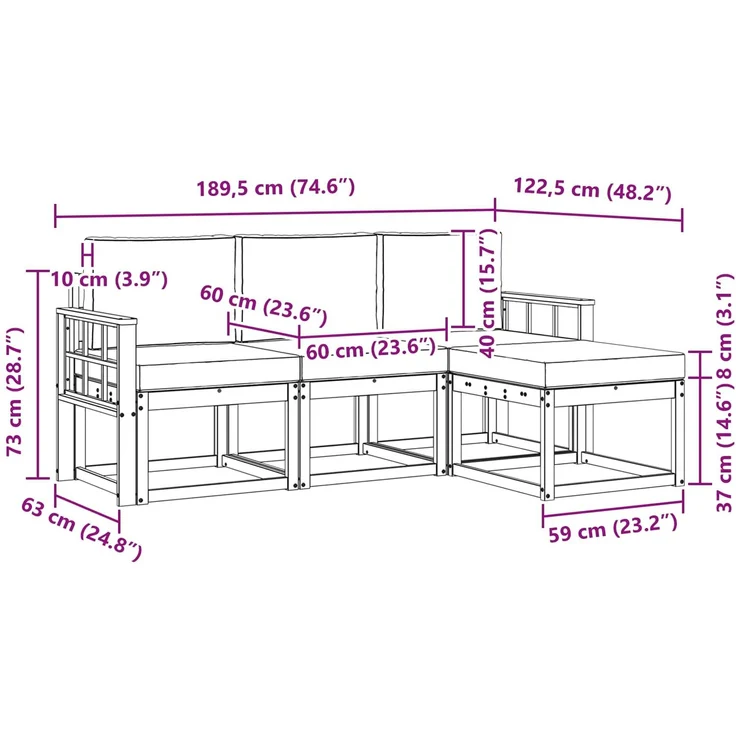 vidaXL Outdoor-Sofagarnitur mit Kissen 4 pcs Natürlich und Hellgrau 3366229 – Bild 8