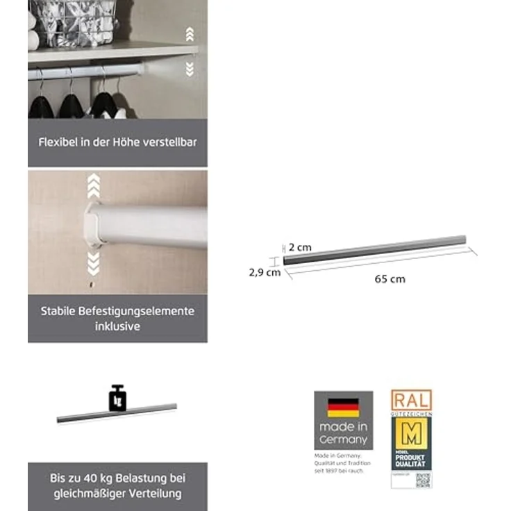 rauch Zubehör, Kleiderstange, für Kleiderschränke von rauch mit einer Elementbreite von 67,5 cm – Bild 2