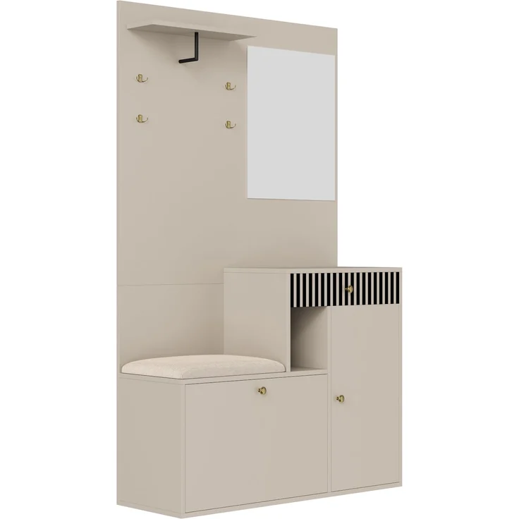 Garderobenset, Kompaktgarderobe, Flurgarderobe mit Spiegel und Polsterkissen, Flurschrank, Wohnwand, Regal, Flur- und Dielengarderobenpaneele, Schuhschrank, (B x H x T): 110 x 185,5 x 37 cm – Bild 10