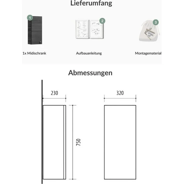 Planetmöbel Midischrank Midischrank 32cm Anthrazit (Kleiner Badschrank für extra Stauraum mit 3 Fächern) Hängeschrank für Badezimmer – Bild 3