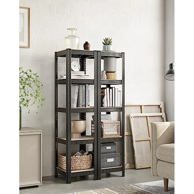SONGMICS Standregal, 2er Set, Bücherregal, Lagerregal, 5 Ablagen, verstellbar, 37 x 37 x 150 cm, jeweils bis 400 kg belastbar, für Küche, Wohnzimmer, Greige-schwarz GLR037B12 – Bild 3