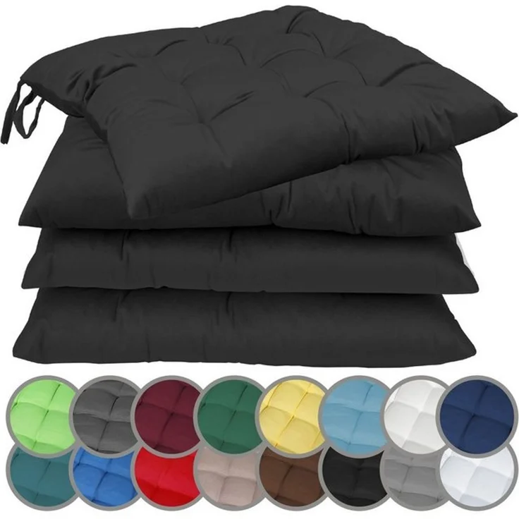 NatureMark 4er Set Stuhlkissen mit Bändern Gr. 40x40 cm Sitzkissen gefüllt, Schwarz – Bild 4