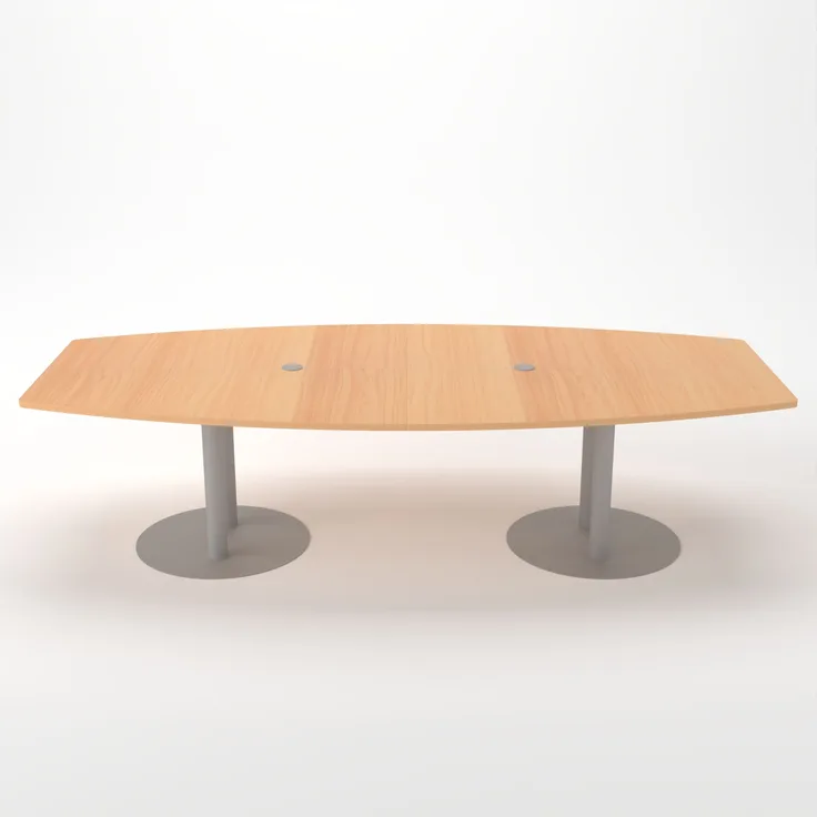 Rheinland Möbel Konferenztisch KONTI 280x130 cm – ovaler Besprechungstisch in Buche mit silbernen Säulenfüßen & 2 Kabelauslässen, erweiterbarer Meetingtisch für 8–10 Personen, moderner XXL-Tisch fürs Büro