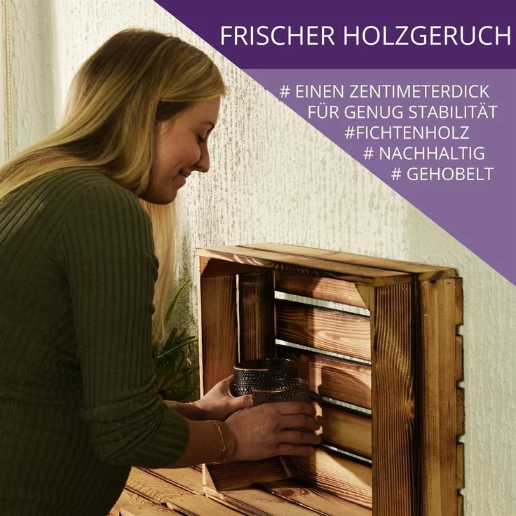 CHICCIE Holzkiste Holzregal Schmalhanz 50x40x15cm - Geflammt 2x langes Regal (2 St) – Bild 2