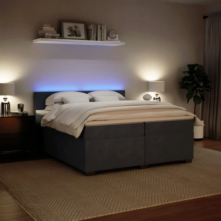 vidaXL Boxspringbett mit Matratze Dunkelgrau 200x200 cm Samt 3288697 – Bild 4