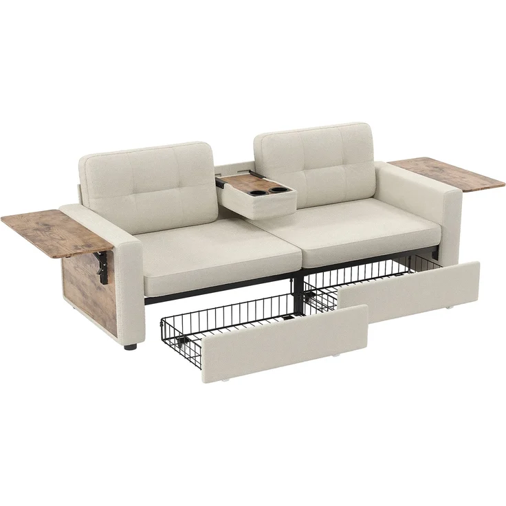 ZUBALIYA Schlafsofa 71x57.5 cm, mit Schreibtisch, mit Schubladen, mit Stauraum, mit Ablageflächen, mit Ausziehbett, Beige – Bild 15