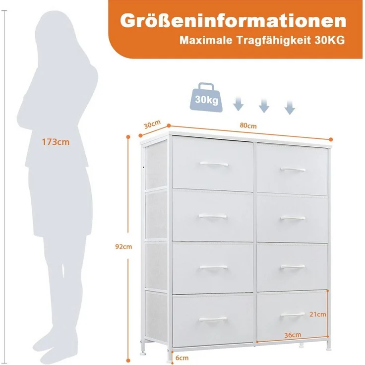 DUMOS Schubkastenkommode Kommode mit 8 Schubladen Stoffkommode mit Stabilem Stahlrahmen, 8 Schubladen – Bild 2